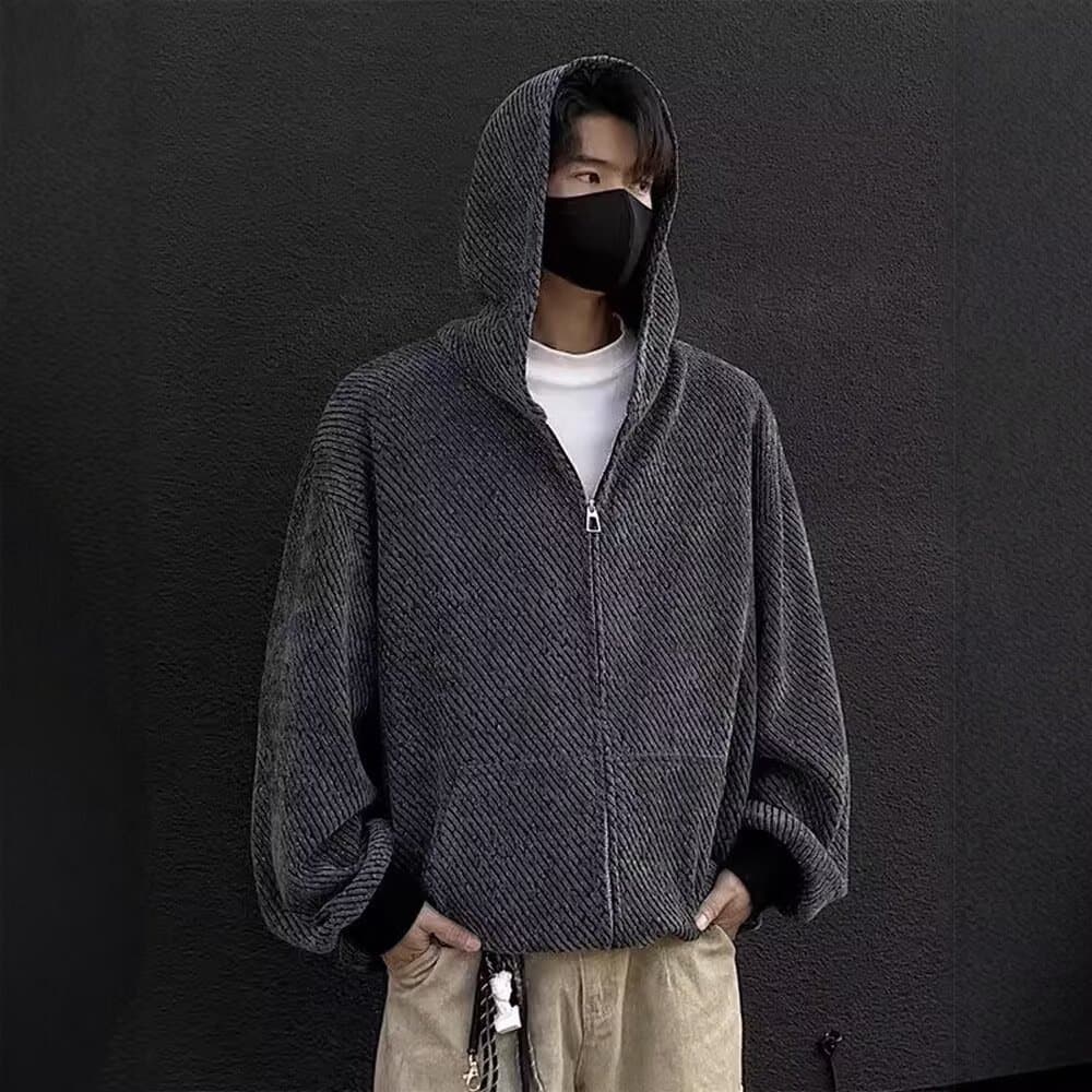 Spring-Autumn Knitted Chanel-Style Heavyweight Trendy Hoodie for Men, Loose-Fitting Fashionable Unisex Pullover Top