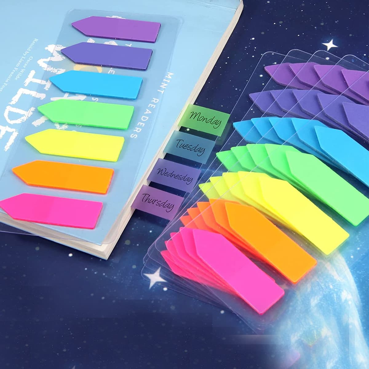 Transparent Index Tabs Sticky Notes Water-Resistant Writeable 7-Color Classification Label Stickers Self-Adhesive Portable