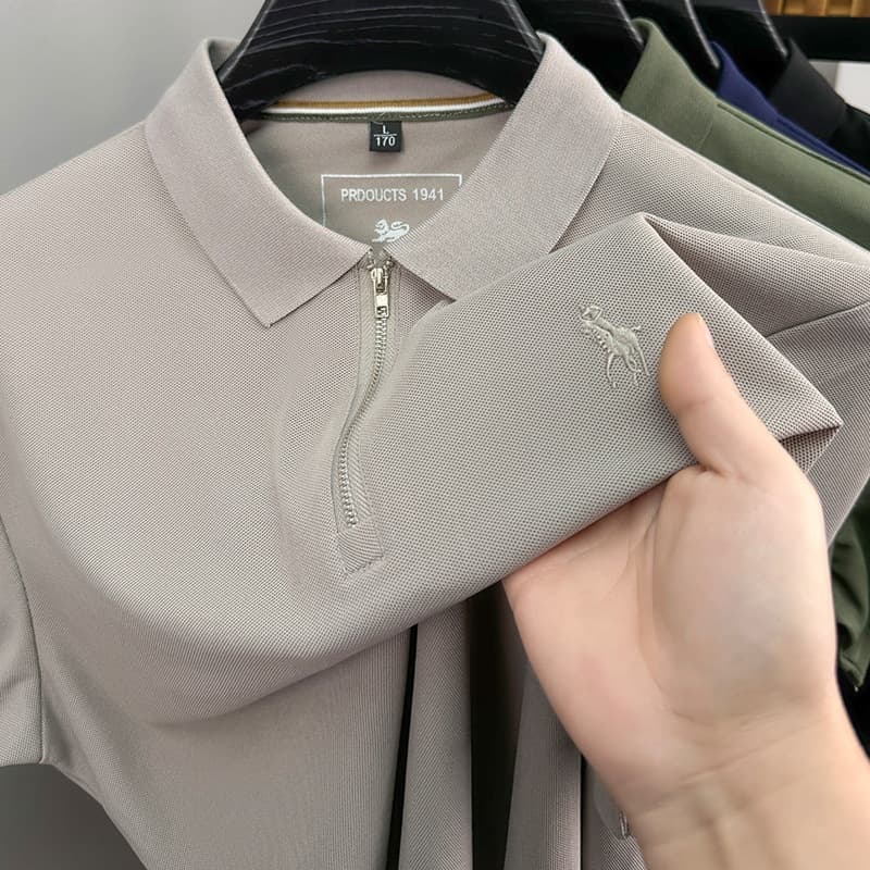 Cross-Border Summer New Men's T-Shirt High-End Embroidery Half-Zip Fashion Casual Versatile Business Trendy Men's T-Shirt