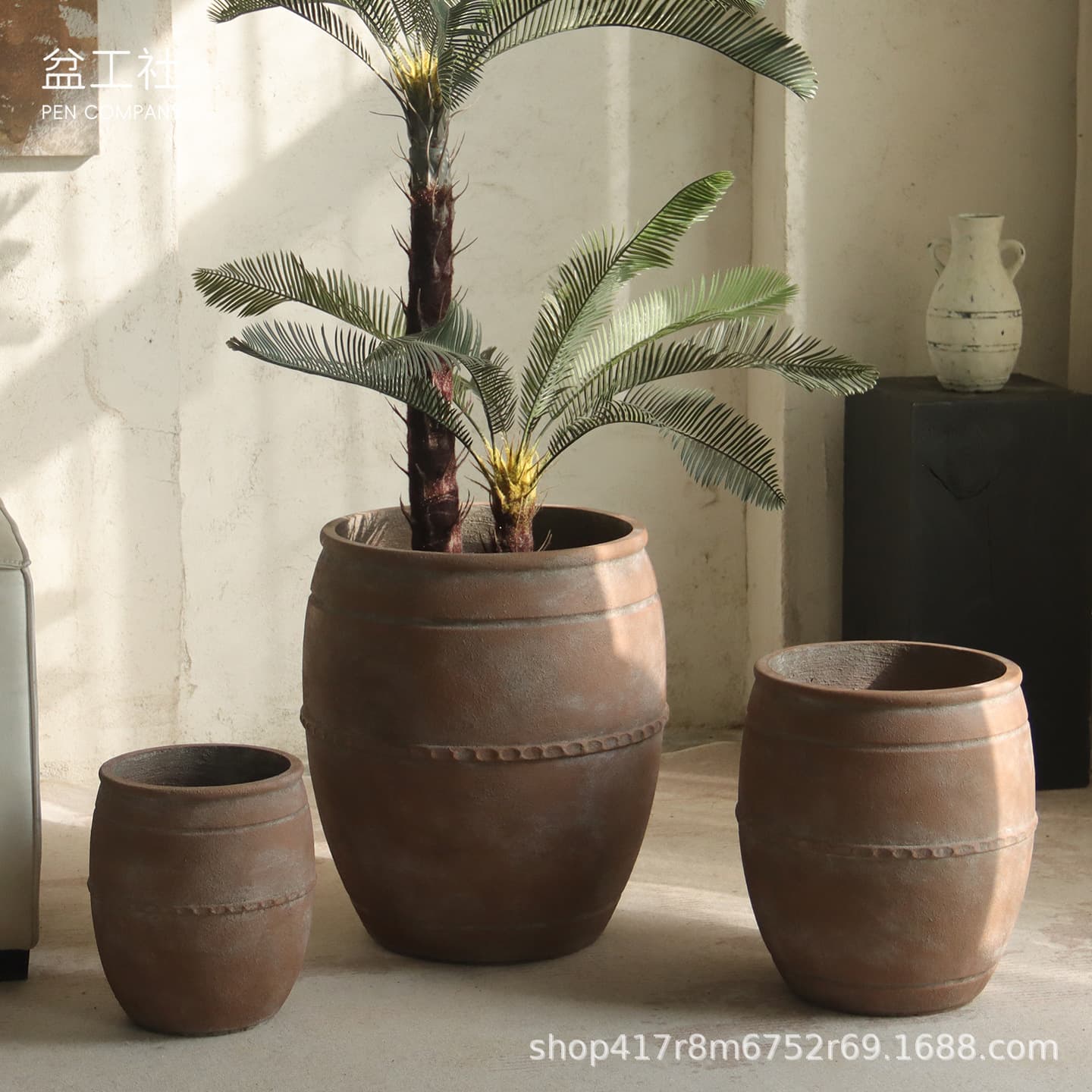 Large-Diameter Vintage Floor-Standing Flower Pot for Living Room, Balcony, Outdoor Landscape, Large Flower Pot for Home Decoration, Artificial Flower Decorative Pot