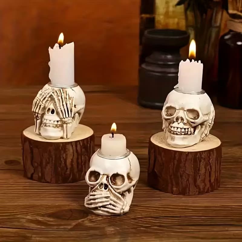 Cross-border Halloween Skeleton Candlestick Ghost Festival Horror Decoration Room Escape Script Killing Film and Television Props Skull Head