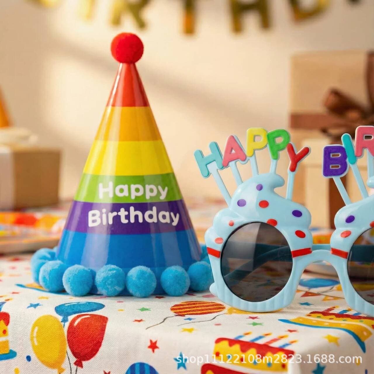 Birthday Hat Glasses for Kids, Toddler Birthday Party Cake Decoration Scene Setup Props Headwear