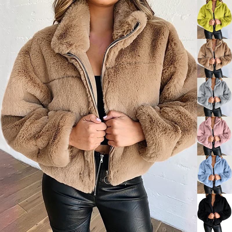 Warm Rabbit Fur Zipper Open Cardigan Faux Fur Outerwear Women's Thickened Autumn Winter Coat Comfortable Soft Fabric Coat