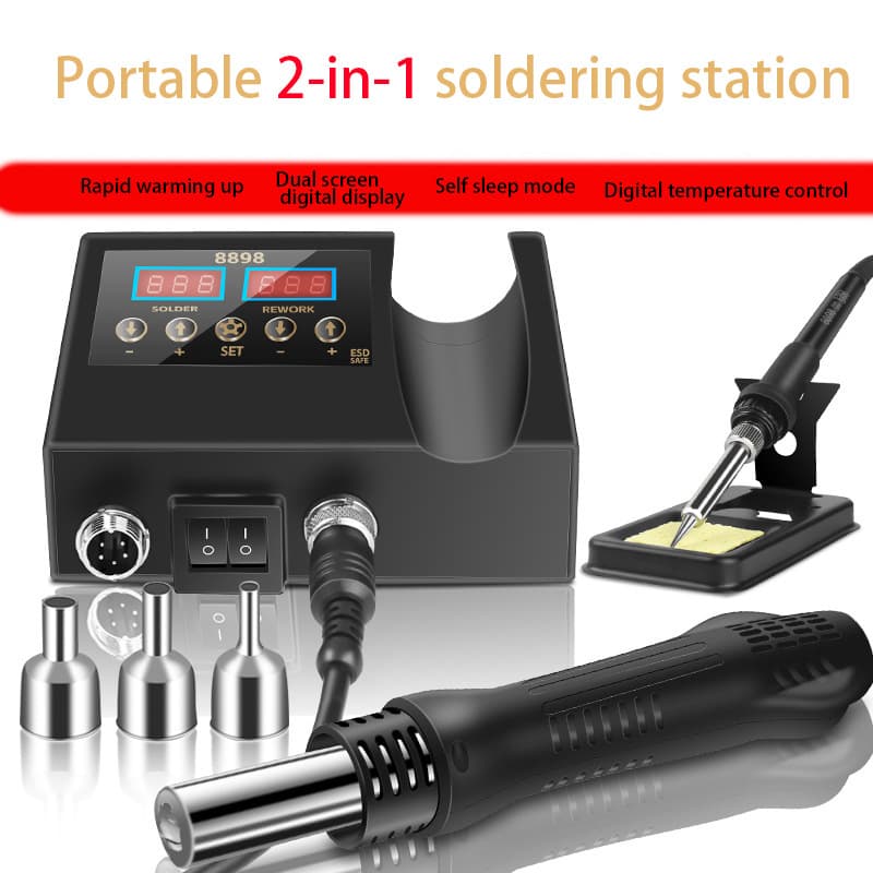 CZDANG Portable Hot Air Gun 2-in-1 Digital Display Soldering Iron Station for Electronic Repair and Desoldering 8898