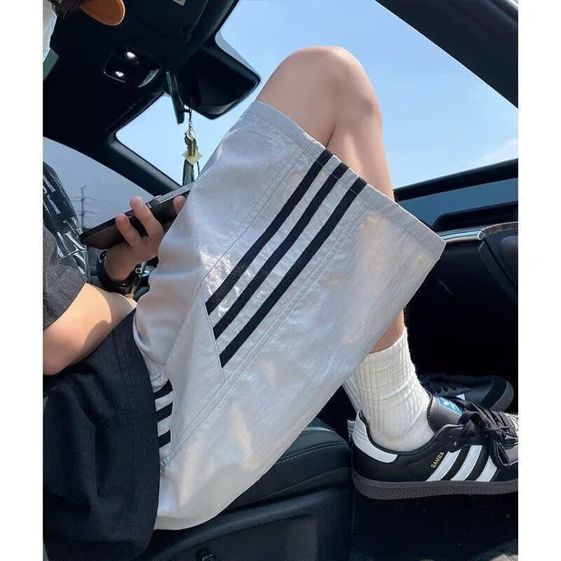 Three-Stripe Shorts for Men Summer Thin Trendy Loose Beach Shorts Student Casual Knee-Length Shorts Wholesale Export
