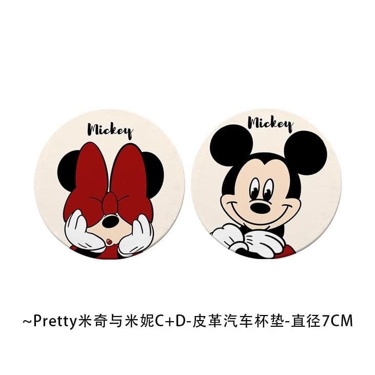 Cute Mickey Mouse Car Cup Mat Universal Car Accessory Non-Slip Storage Pad Premium Feel Cup Holder Heat-Resistant Mat