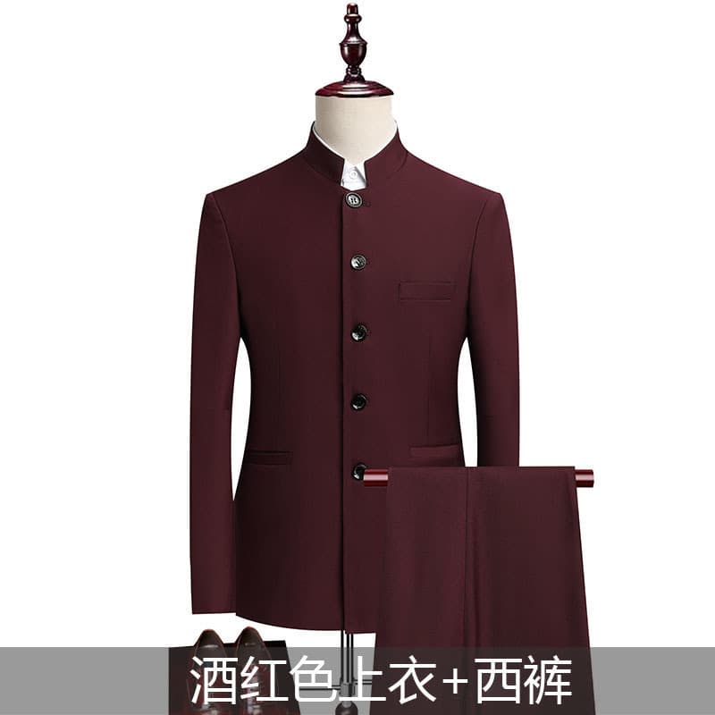 Chinese Tunic Suit Set, Chinese Stand Collar New Chinese Style Men's Wear, Black Stand Collar Jacket for Wedding, Engagement Groom Attire