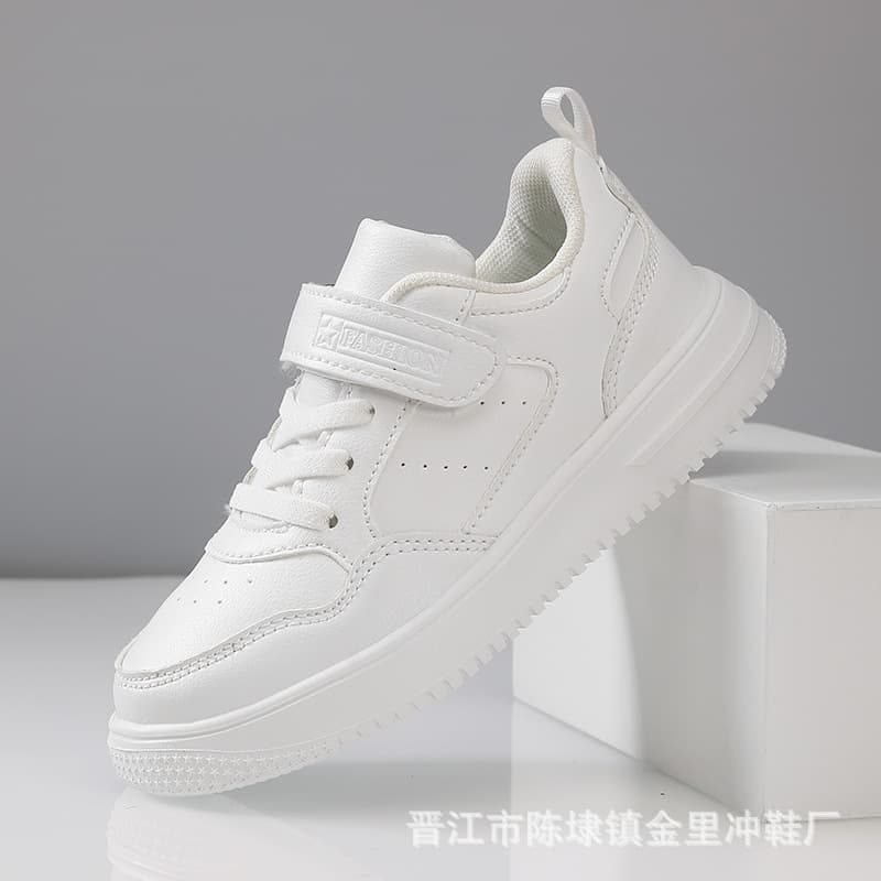 Wholesale Campus White Leather Shoes for Girls 2025 New Boys Sports Shoes Soft Sole Lightweight White Shoes