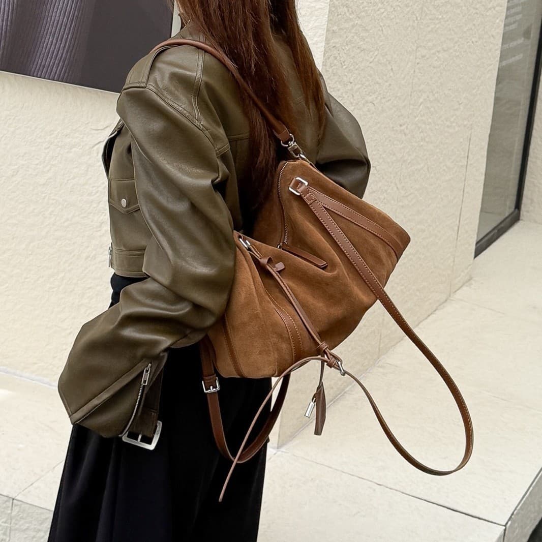 Genuine Leather Bag Women Suede Leather Commuter Shoulder Crossbody Underarm Bag Large Capacity Autumn/Winter New Boston Bag