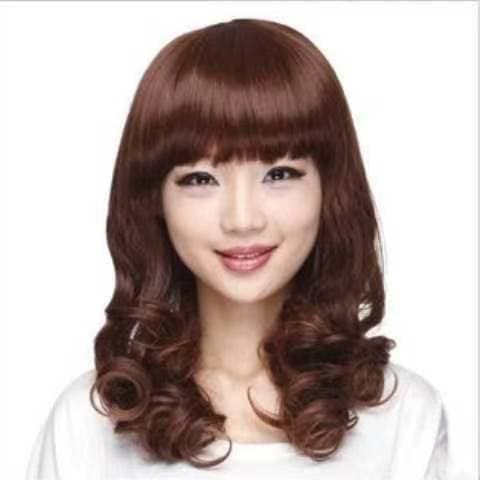 Women's Mid-length Curly Wig Natural Slightly Fluffy Face-slimming Full Head Cover Lady's Hairpiece Middle-aged Women's Hair