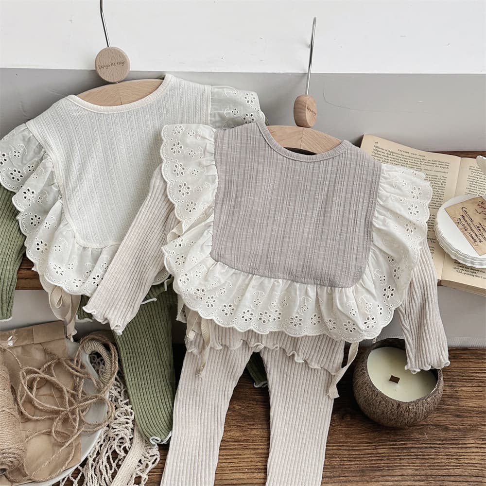 Sold Out, No Restock. INS Style Spring/Autumn Infant Ribbed Top, High-Waist Pants, and Coverall Set, Baby Girl Korean Three-Piece Set