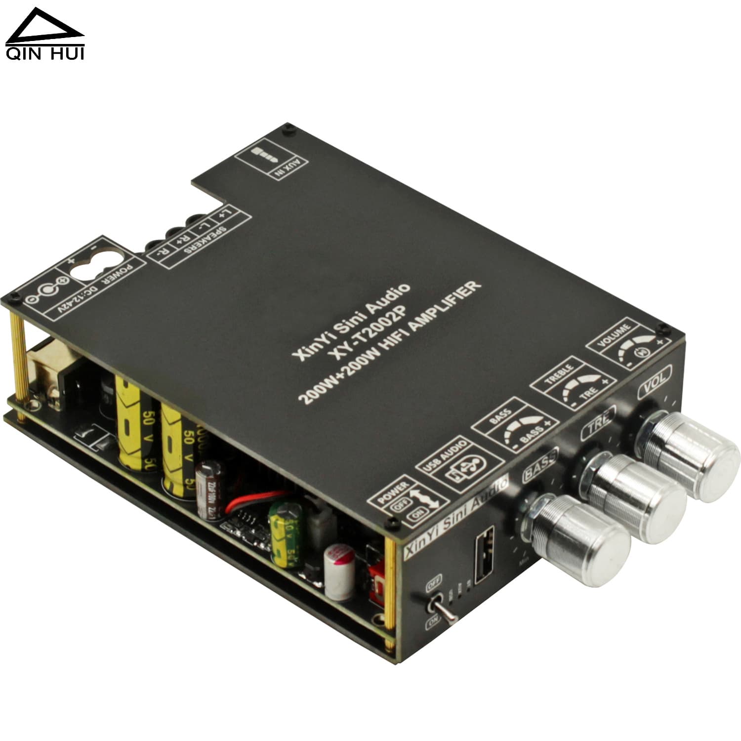 2*200W high-power Bluetooth digital amplifier board with bass/treble adjustment, stereo speaker modification module.