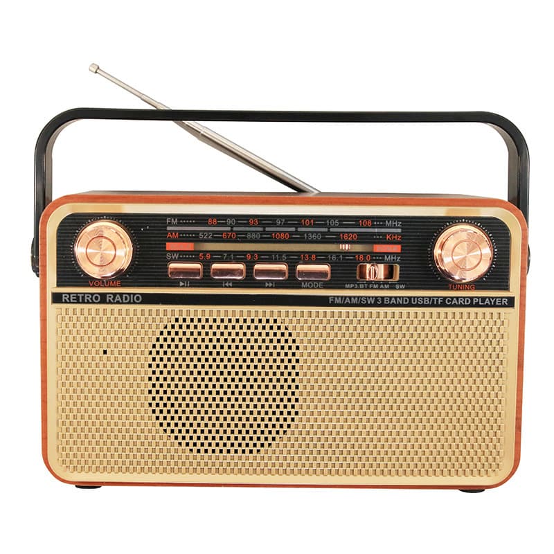 Manufacturer sells retro wood grain multi-band portable high-quality rechargeable flashlight radio with card slot and Bluetooth.