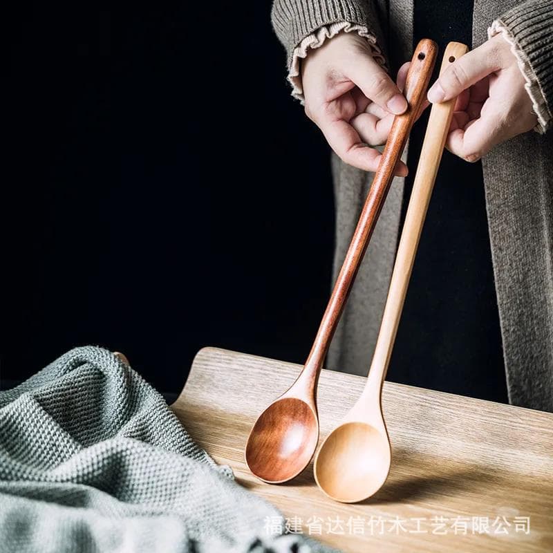 Food-Grade Long-Handle Wooden Spoon, Heat-Resistant Household Stirring Spoon for Rice Cooker and Milk Pot, Wooden Cooking Spoon, Customizable Engraving
