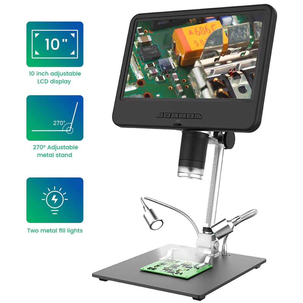 High Definition Digital Microscope 10.1 Inch for Mobile Phone and Watch Repair, Industrial Inspection, Circuit Board Inspection, Antique Appraisal, Children's Education