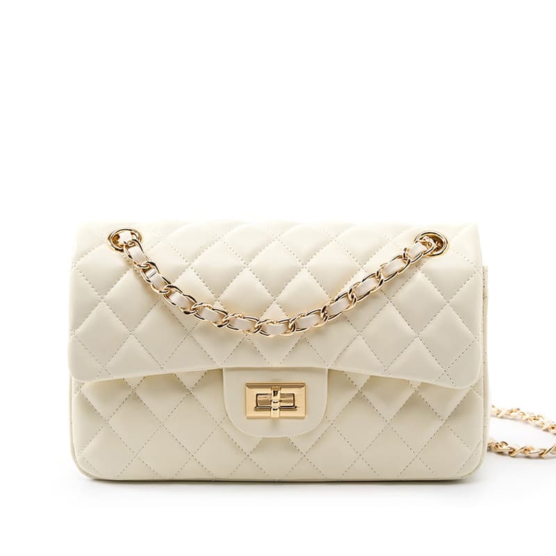 Genuine Leather Chain Shoulder Bag, Quilted Chanel-Style Small Square Bag for Women, Crossbody Purse
