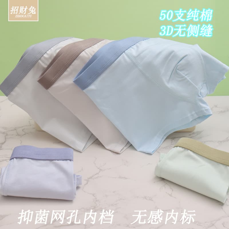 Boys' Underwear Big Kids 50s 95% Cotton 3D Seamless Side Youth Student Solid Color Contrast Color Underwear 10-16 Years