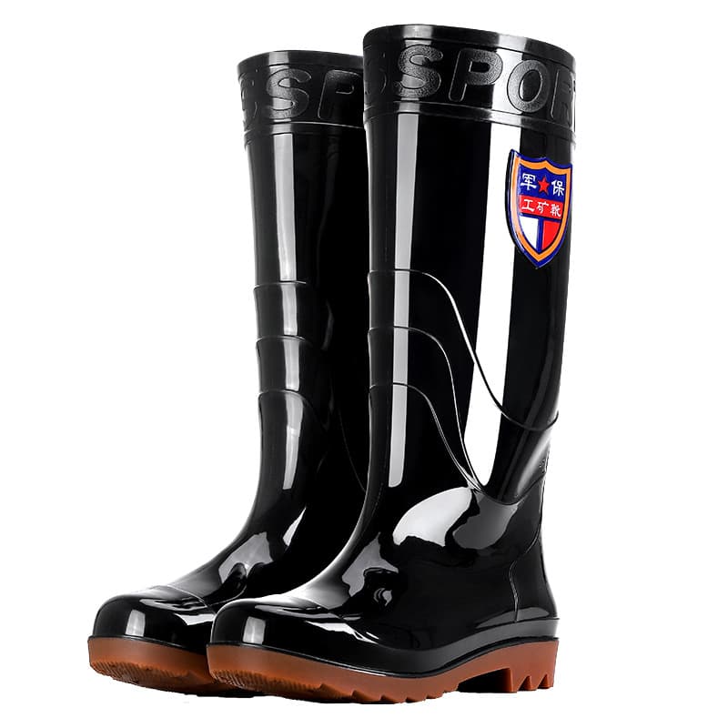 Men's military-style high-top waterproof rain boots with rubber soles, non-slip, and fleece lining; men's construction site warm rain boots and kitchen water boots.
