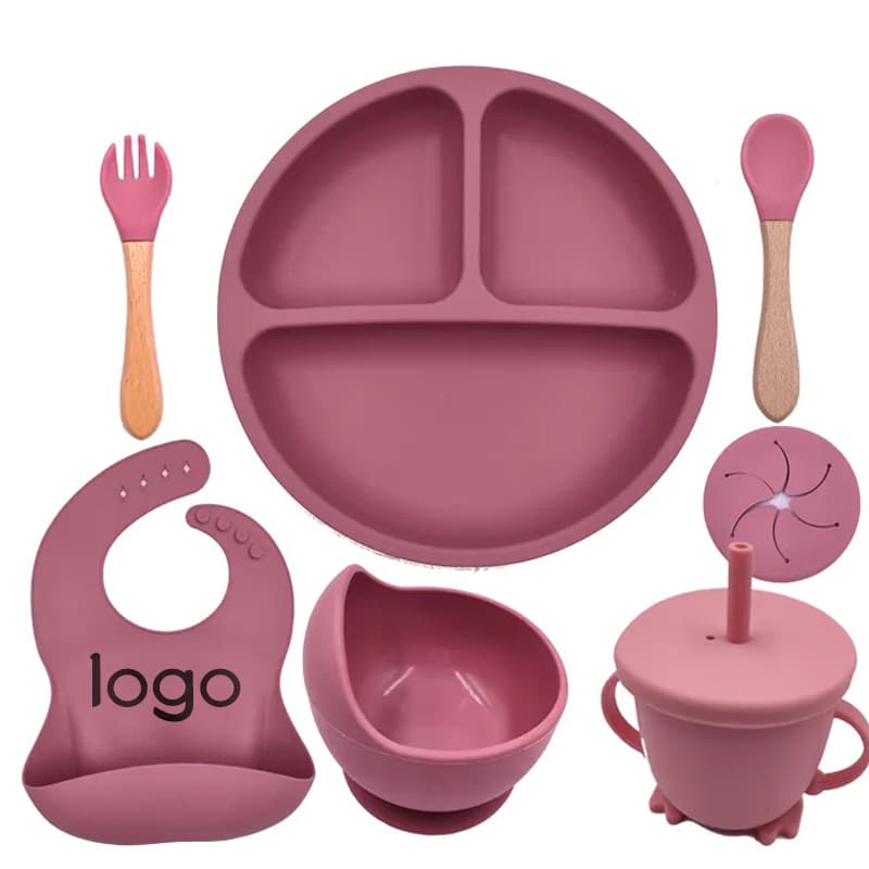 Cross-border Hot Selling Children's Tableware Baby Suction Drop Resistant Dinner Plate Food Grade Silicone Baby Bib Fork Spoon Dinner Plate