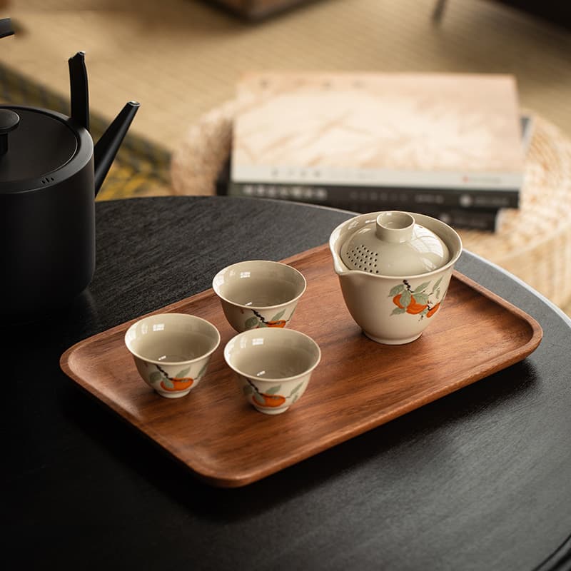 South American walnut tray solid wood Japanese tea tray Nordic tea table home living room refreshment tray dry bubble tray tea set