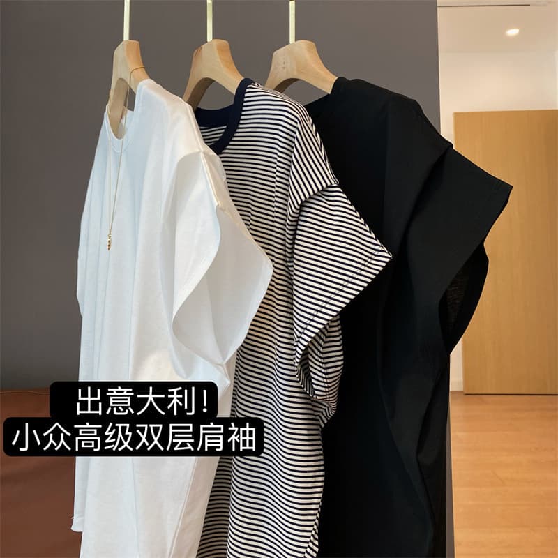 Japanese and Korean Casual Fashion Flying Sleeve Tops for Women 2025 Summer New Round Neck Loose Design Bat Sleeve T-Shirt