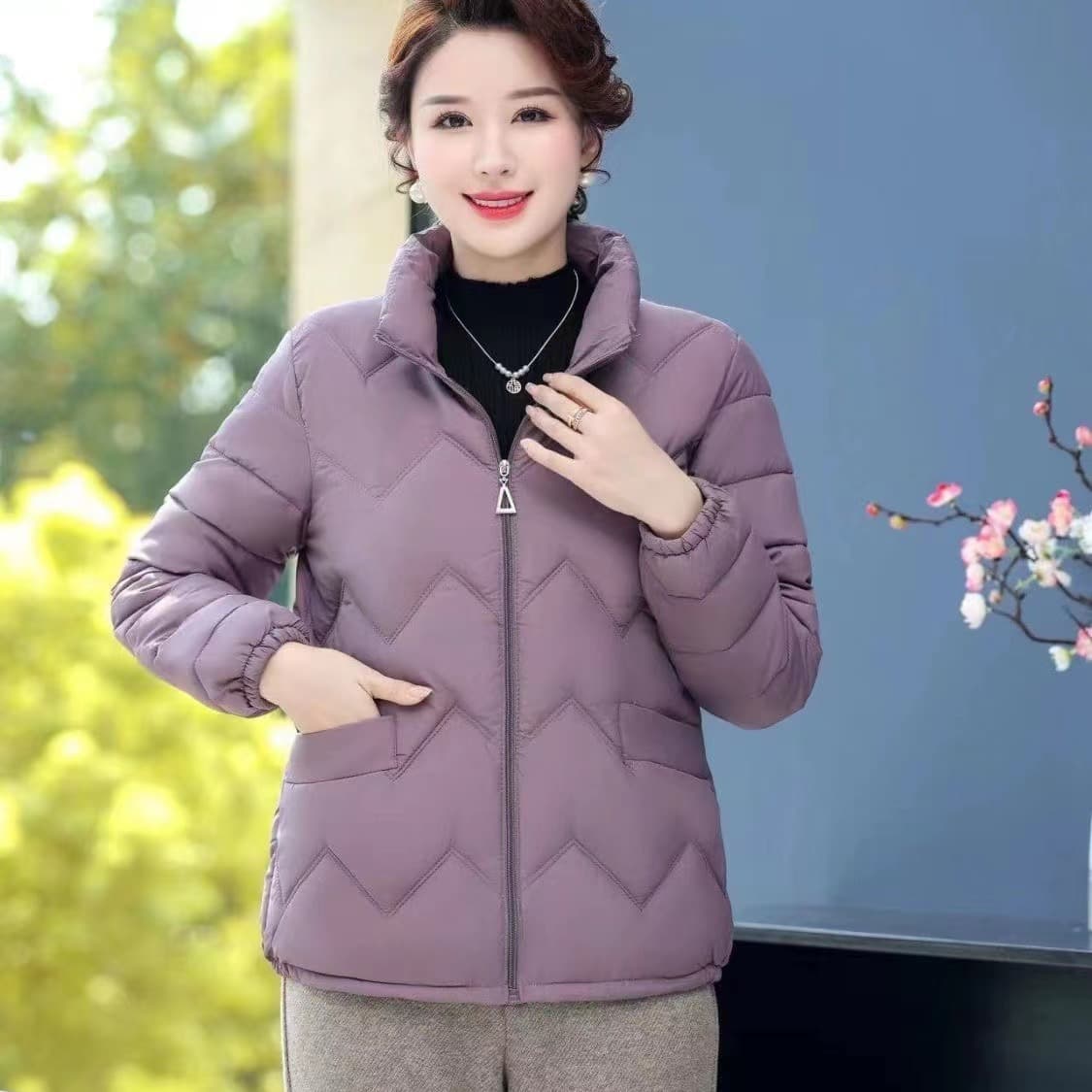 New Style W-Line Down Cotton, Middle-Aged and Elderly Short Thickened Fashion Lightweight Jacket Cotton Coat