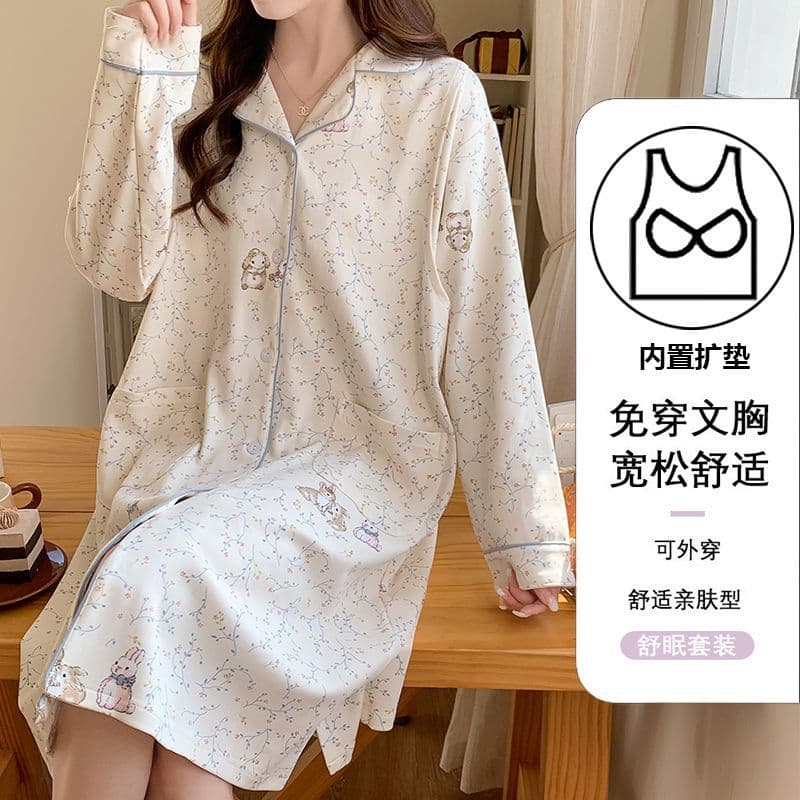 Spring Plus Size Maternity Cotton Nightgown and Pants Set, Suitable for Pregnancy, Hospitalization, and Childbirth.