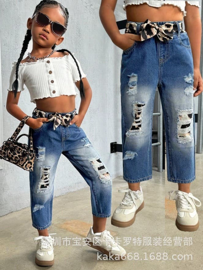 Overseas cross-border trade children's jeans for middle and older kids, mixed leftover styles SHEIN KIDS JEANS brand