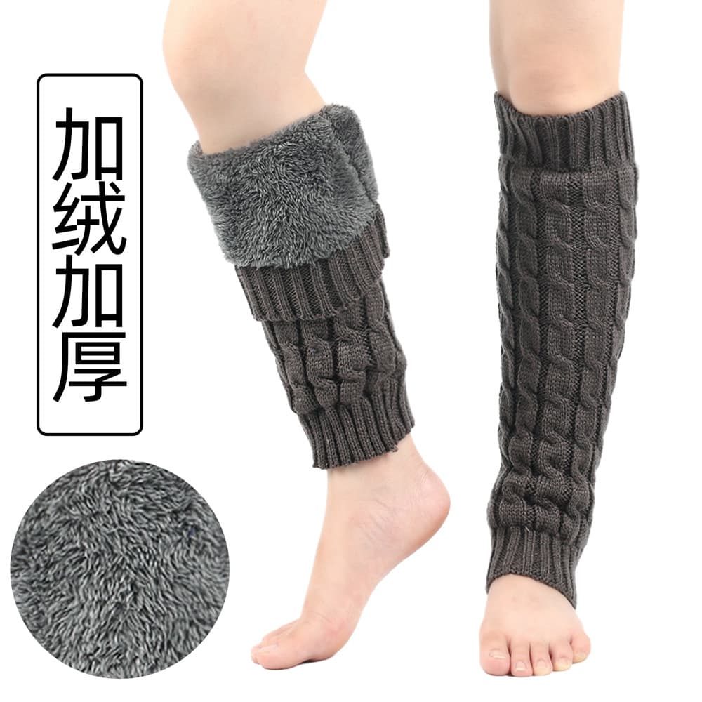 Cross-Border Fleece-Lined Cable Knit Sock Sleeves, Knitted Wool Warm Leg Boot Sleeves, European/American Single 8 Cable Thick Sock Sleeves