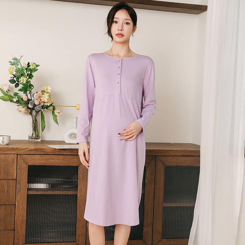 Braless nightgown, all-season cotton nursing pajamas, postpartum loungewear, maternity dress for mothers in delivery rooms.