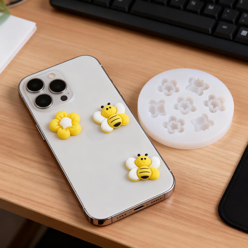 Mobile Phone Case Hair Accessory Water Cup Sticker Bee Flower Silicone Mold Candy Chocolate Cake Decoration Mold