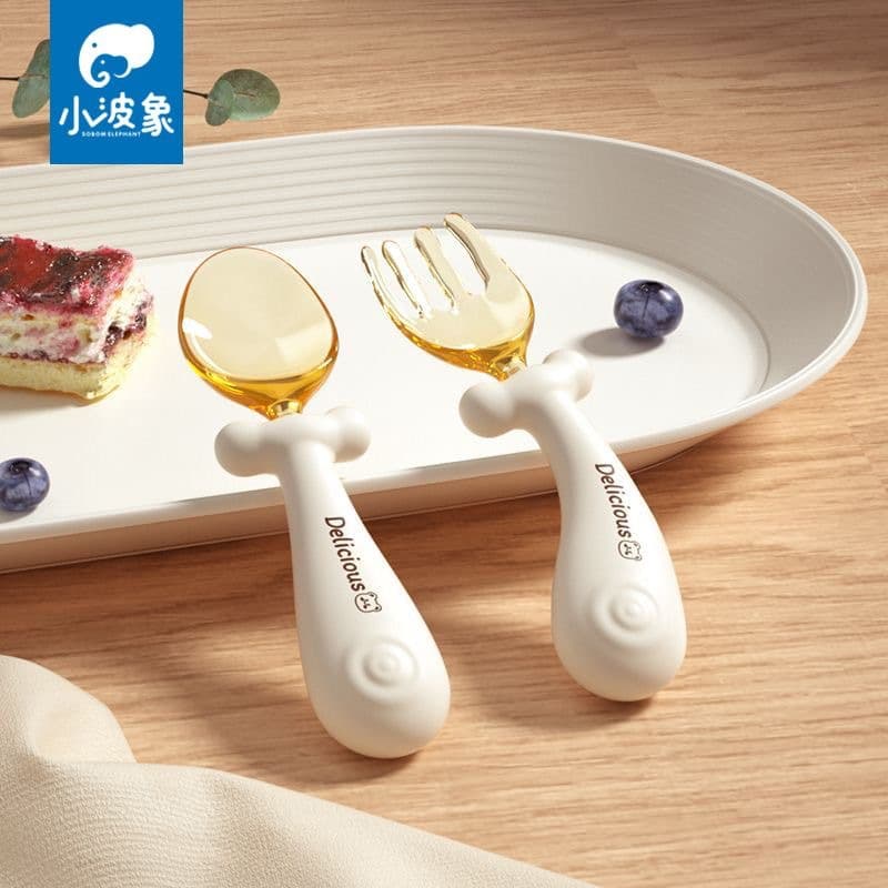 Baby spoon for learning to eat, silicone spoon, newborn baby self-feeding tableware set, complementary food spoon