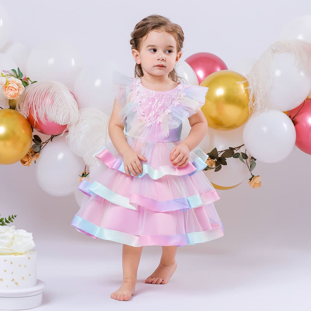2026 European and American New Style Children's Mesh Summer Dress Princess Gown Performance Costume Flower Girl Tutu Cake Dress