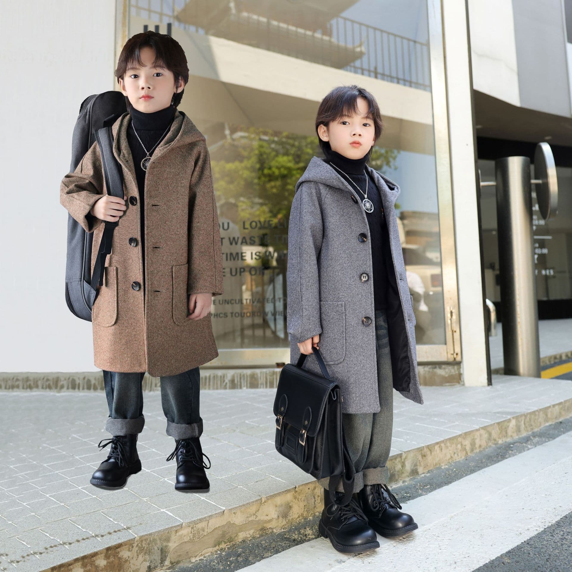 Boys' Wool Coat 2024 New Style, Winter Thickened Jacket for Boys, Children's Wool Blend, Korean Style Fashionable