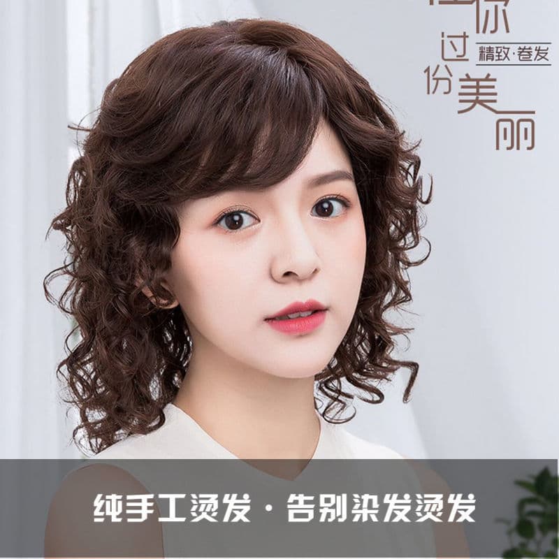 Real Human Hair Wig for Women, Short Curly Full Wig, Xuchang Factory, Natural One-Piece Mother's Wig