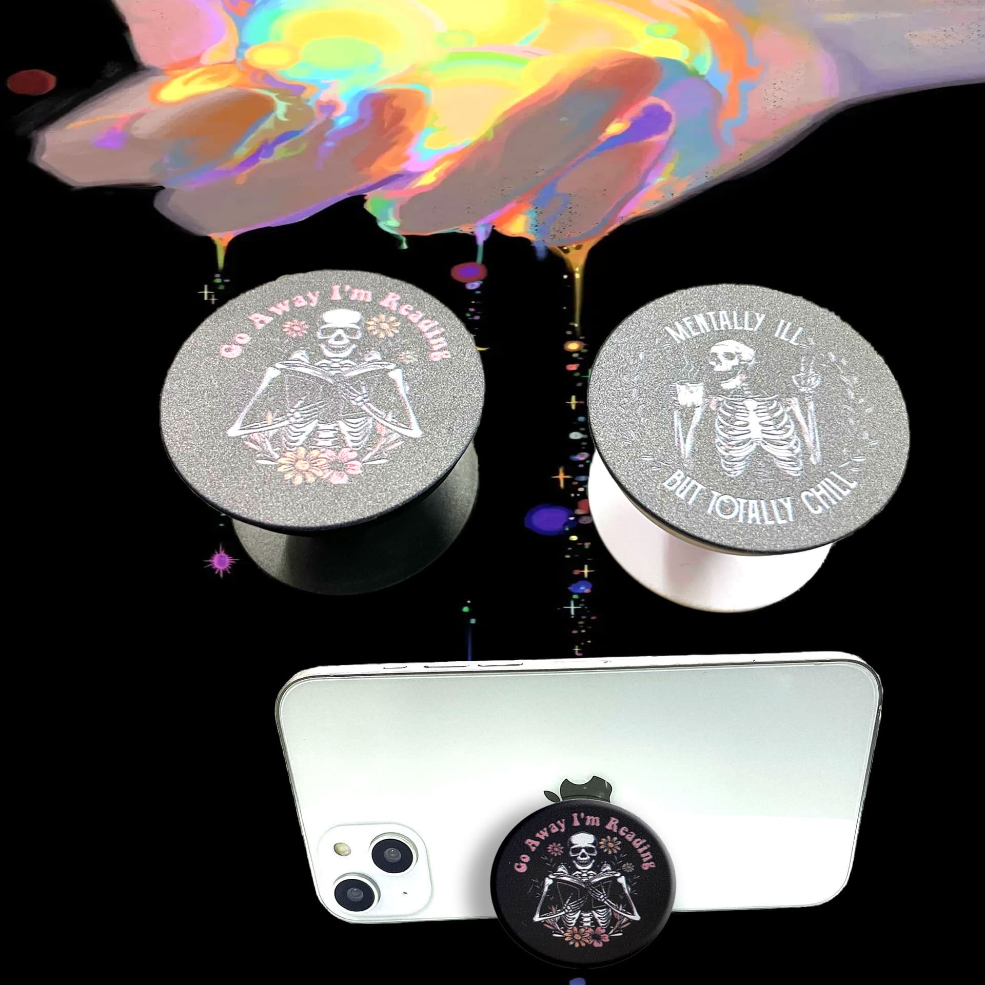 Original European and American Personalized Skull Adhesive Retractable Airbag Desktop Stand Suitable for Phones and Tablets Small Stock Wholesale