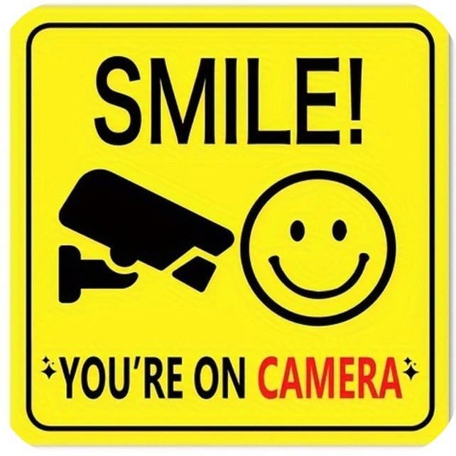 Smile, you are on camera. Outdoor video surveillance range warning. CCTV security camera sign.