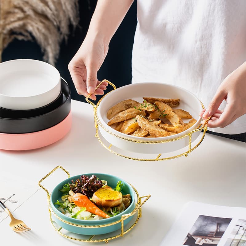 Nordic Ceramic Steaming Plate for Home Use, Living Room Coffee Table Snack Display Plate, High Aesthetic Fruit Plate, Salad Dessert Plate