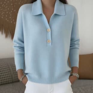 2026 Autumn and Winter New Women's Sweater, Cross-border European and American Knit Lapel Half-placket Button Loose Casual Knitwear