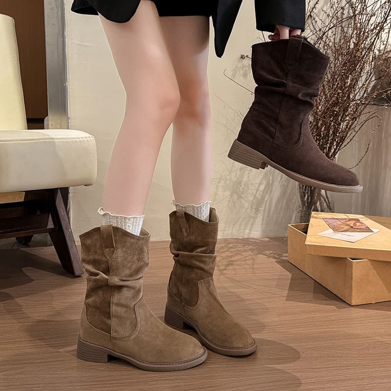 Western cowboy retro short boots for women 2026 new summer and autumn Maillard mid-calf boots Martin boots women's single boots