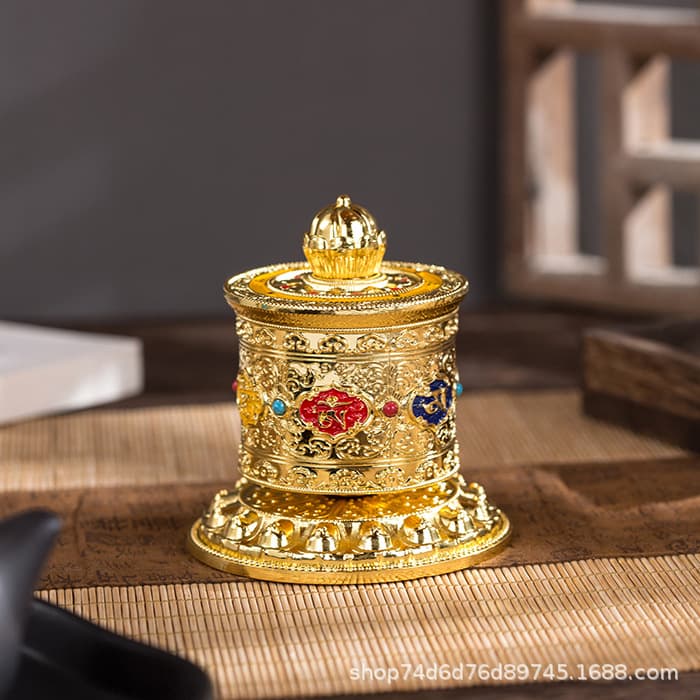 Finger-spun Prayer Wheel with Six-Syllable Mantra and Avalokiteshvara Heart Mantra, Small-sized Decorative Piece