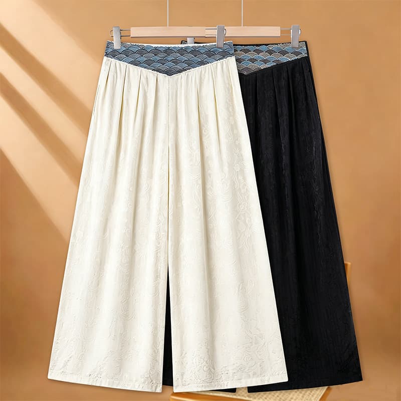 National style jacquard rayon drape wide leg pants for women heavy industry embroidery new Chinese style women's pants slim straight pants casual pants