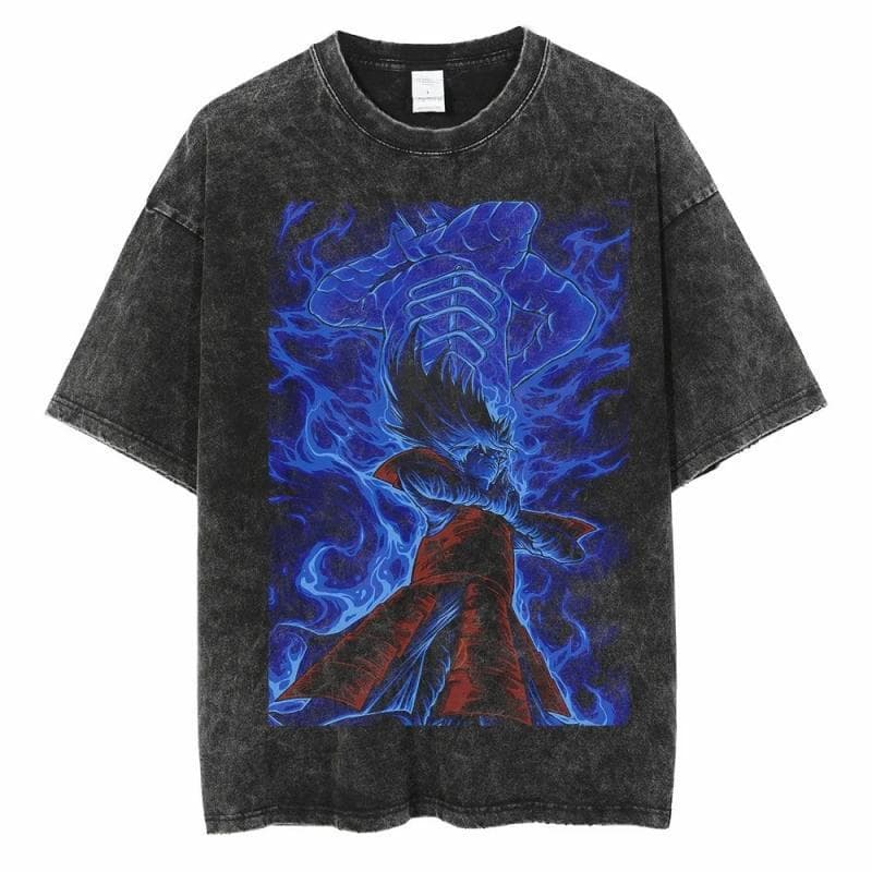 Vintage Washed Naruto Obito Anime Short Sleeve T-Shirt for Men Summer