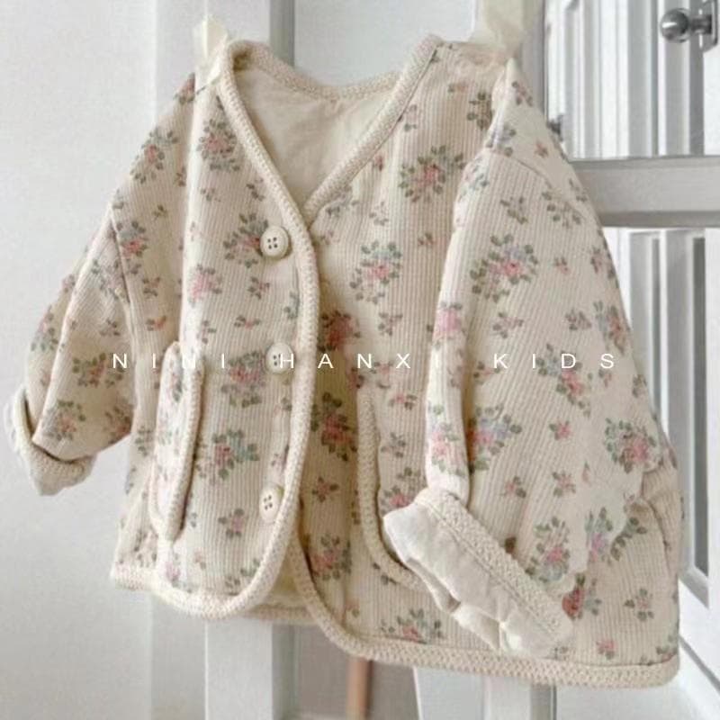 Thickened Fleece Winter Jacket for Girls Korean Style Baby Girl Coat with Flower Pattern Warm Outerwear Cotton Clothes for Little Girls