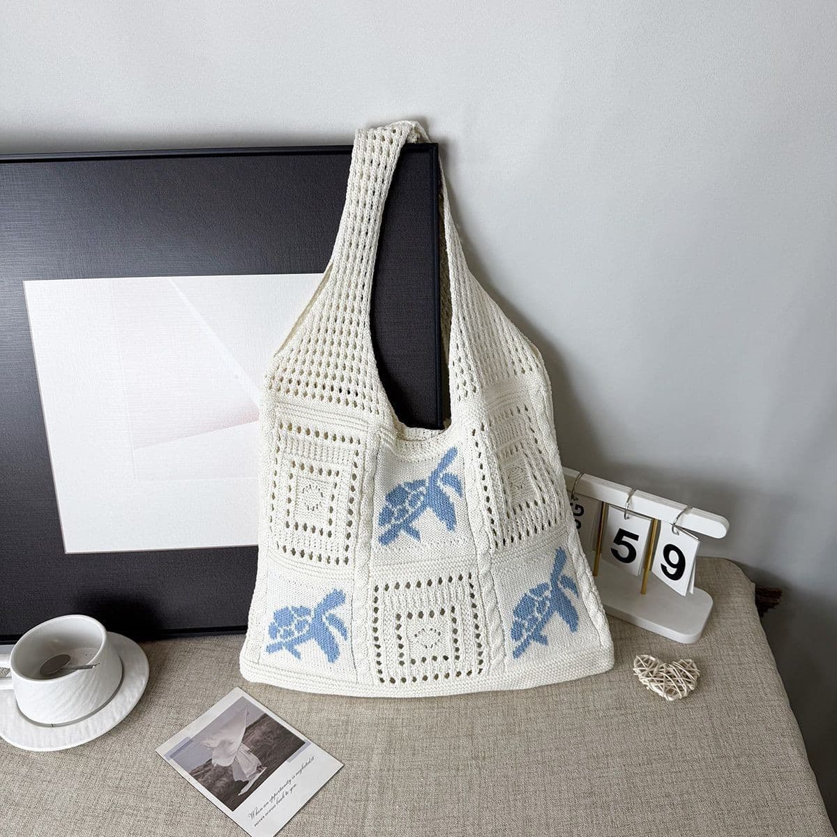 Yarn Shopping Bag Premium Exquisite New Knitted Bag Cross-Border Women's Handbag Shoulder Bag Woven Bag Polyester