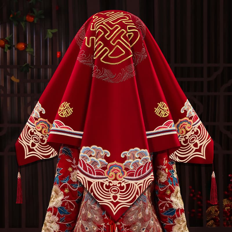 Red Veil Bride Wedding Chinese High-End Wedding Veil Bridal Headpiece Xiuhe Wedding Accessories Complete Set