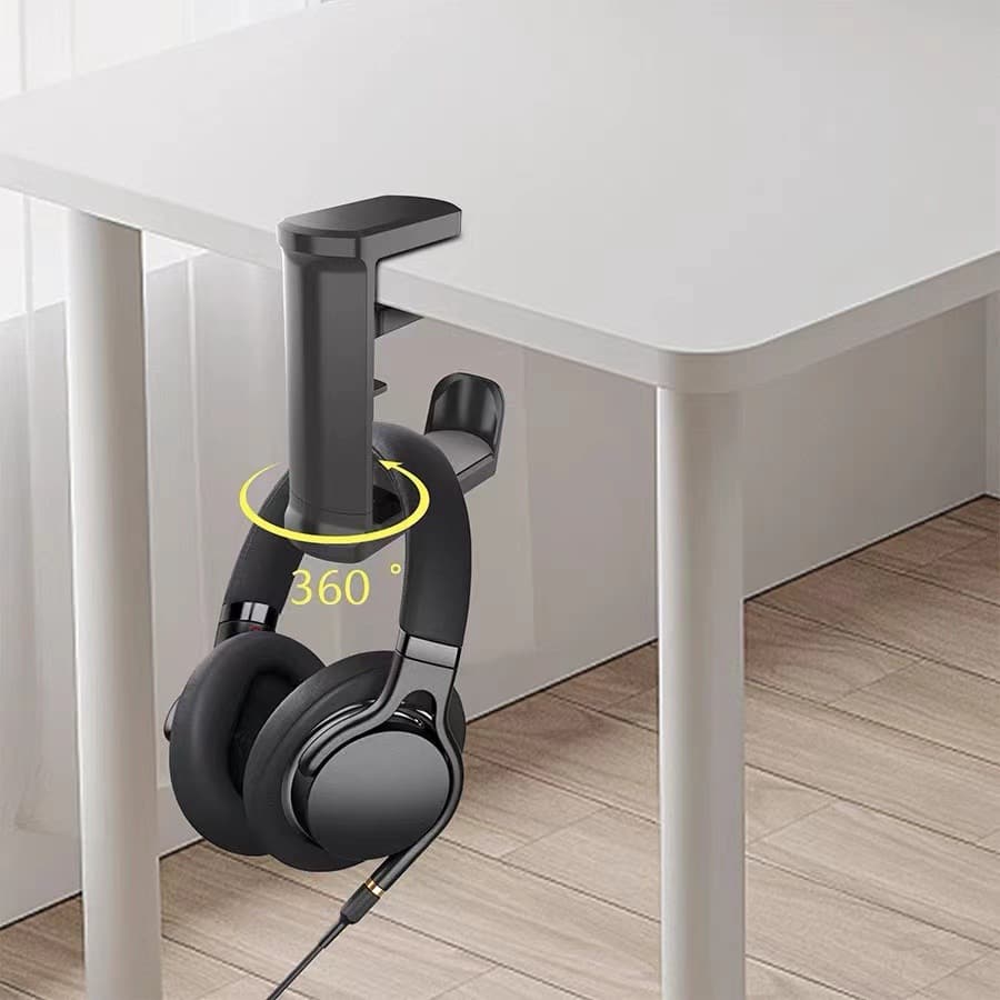 Custom-made, no-drill table clip hook headphone stand, 360-degree rotating headphone holder, storage rack for miscellaneous items.