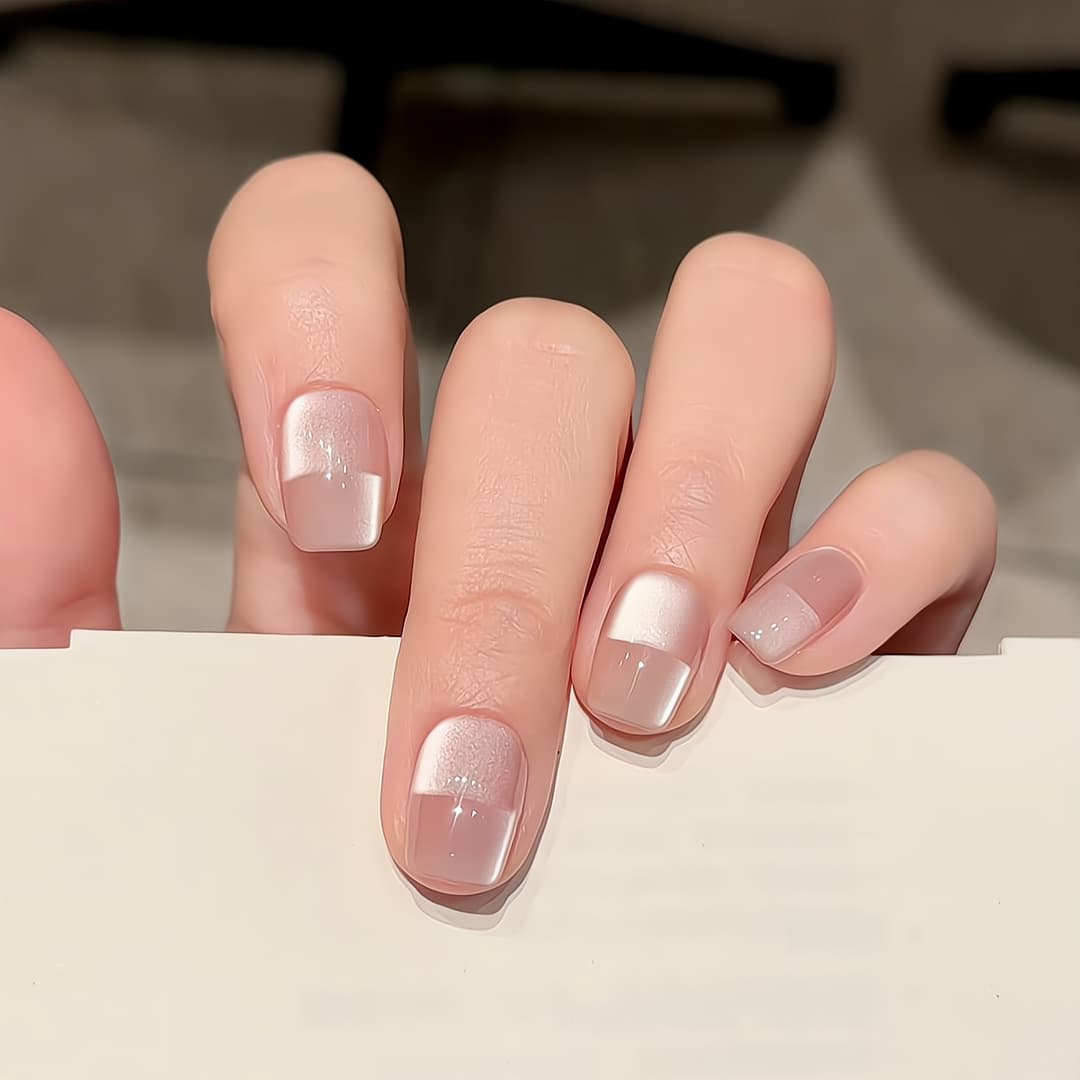 Lingluo Original - Gentle French Exquisite Nude Space Cat Eye Nails, Whitening & Versatile Handmade Finished Nails Wholesale