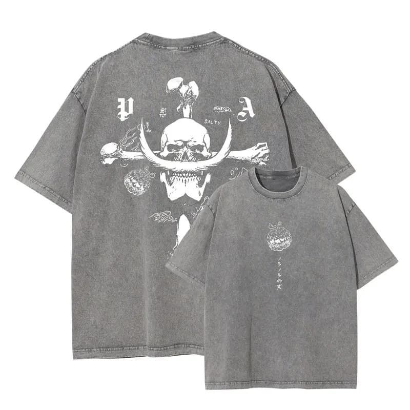 Anime Fire Fist Ace T-Shirt Oversized Vintage Washed One Piece T-Shirt Comic Nami Chopper