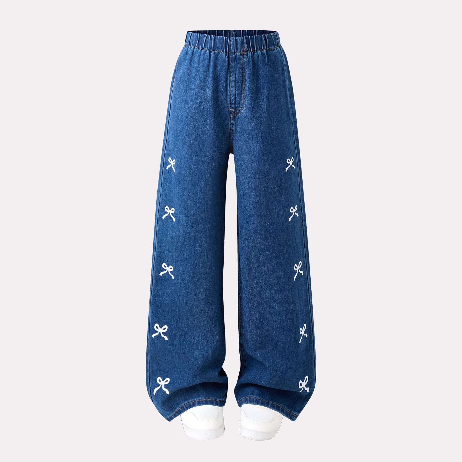 Cross-Border In-Stock Items Exclusively for Amazon Independent Sites and Aliexpress: Teen Girls' Printed Wide-Leg Pants with Bow Decoration